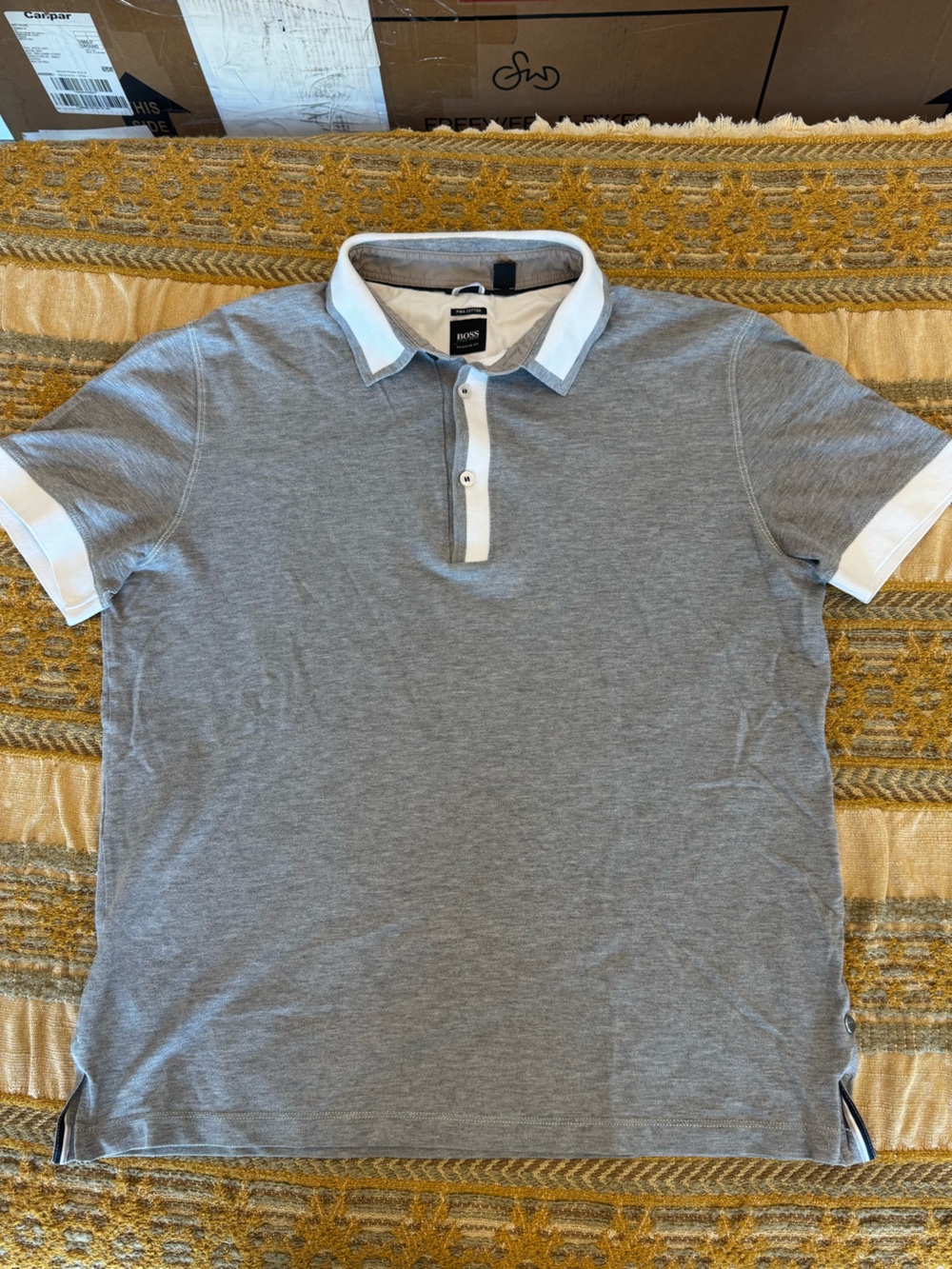 Hugo Boss Gray Polo Shirt L with White Trim